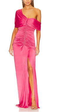 YAURA Pink Ruched Gown XS Slimming Slinky Formal Bodycon Designer$240 NEW